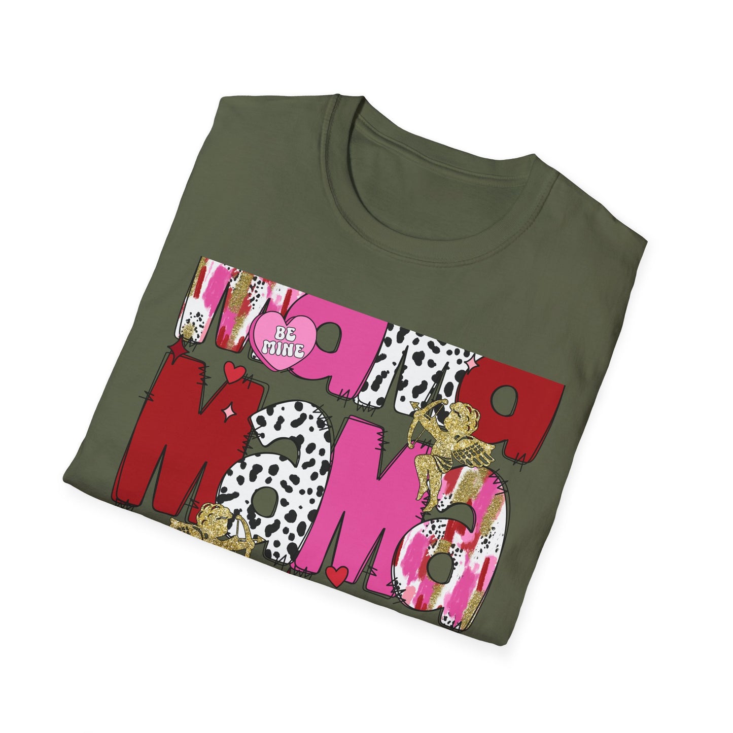 Chic Mama Valentine T-Shirt: Sparkling Cupid, Dalmatian Spots & Be Mine Hearts. Trendy Gift for Moms!