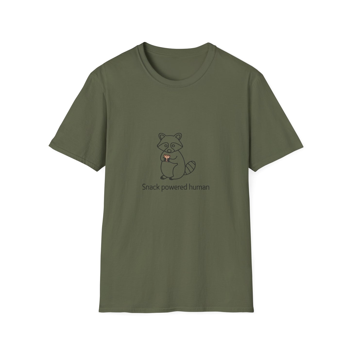 Hilarious "Snack Powered Human" Raccoon T-Shirt - Cute Animal Tee for Foodies & Snack Lovers. Must-Have Funny Graphic Tee!