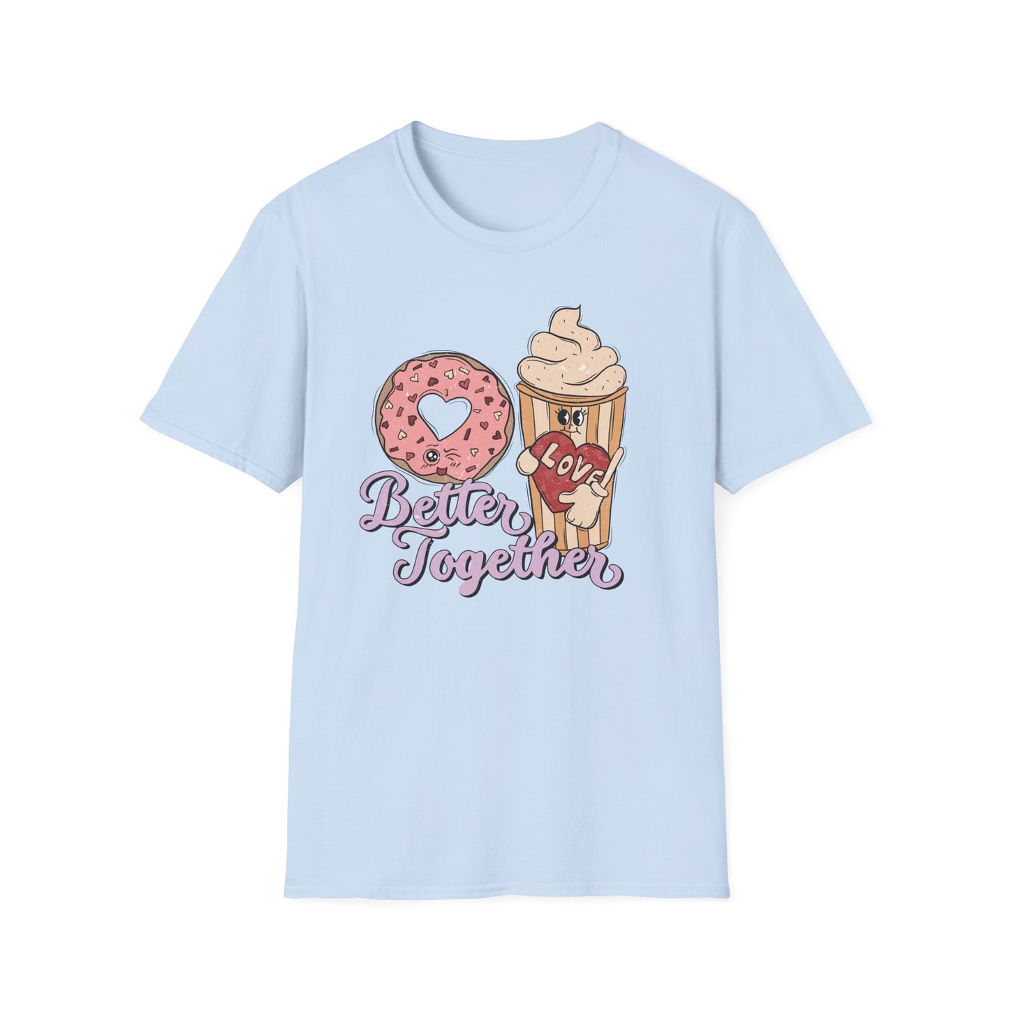 Adorable 'Better Together' Donut & Coffee Love T-Shirt | Retro Vintage Sweet Treat Couple's Tee | Perfect Valentine's Gift