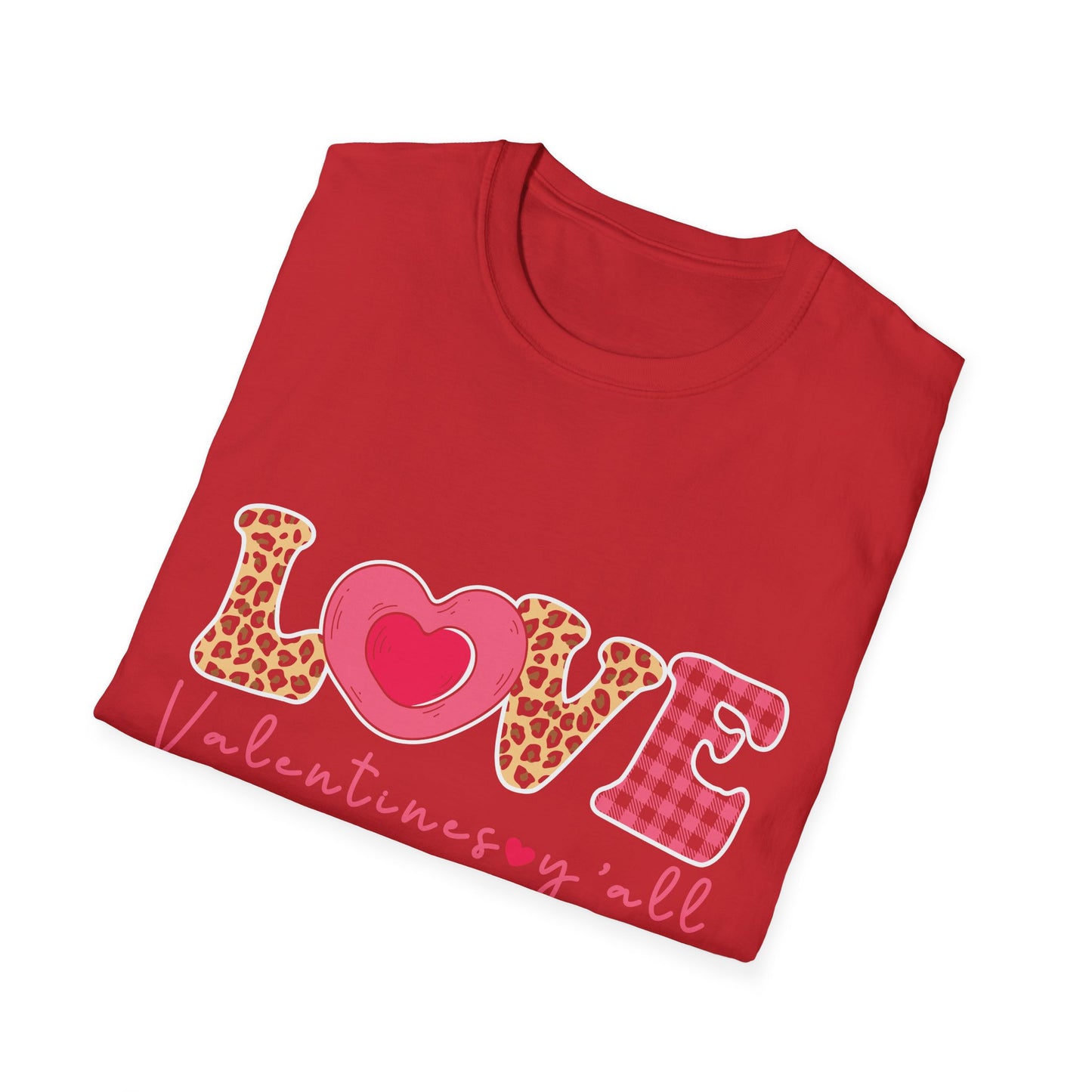 Charming Leopard & Plaid LOVE Valentines Y'all T-Shirt - Trendy Southern Sweetheart Tee for Women, Perfect Valentine's Day Gift