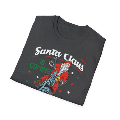 Epic Santa Biker T-Shirt - Cool Christmas Motorcycle Tee | Funny Holiday Rider Apparel Gift for Men & Women | 'Santa Is Coming To Town'