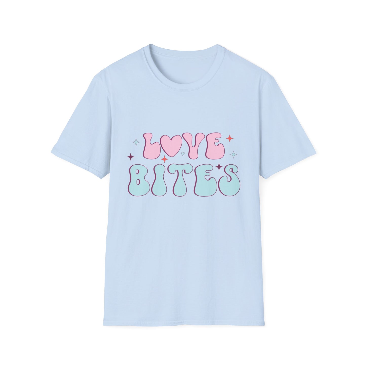 Trendy Love Bites T-Shirt | Groovy Retro Y2K Pink Blue Hearts & Stars Valentine's Day Tee | Adorable Aesthetic Top
