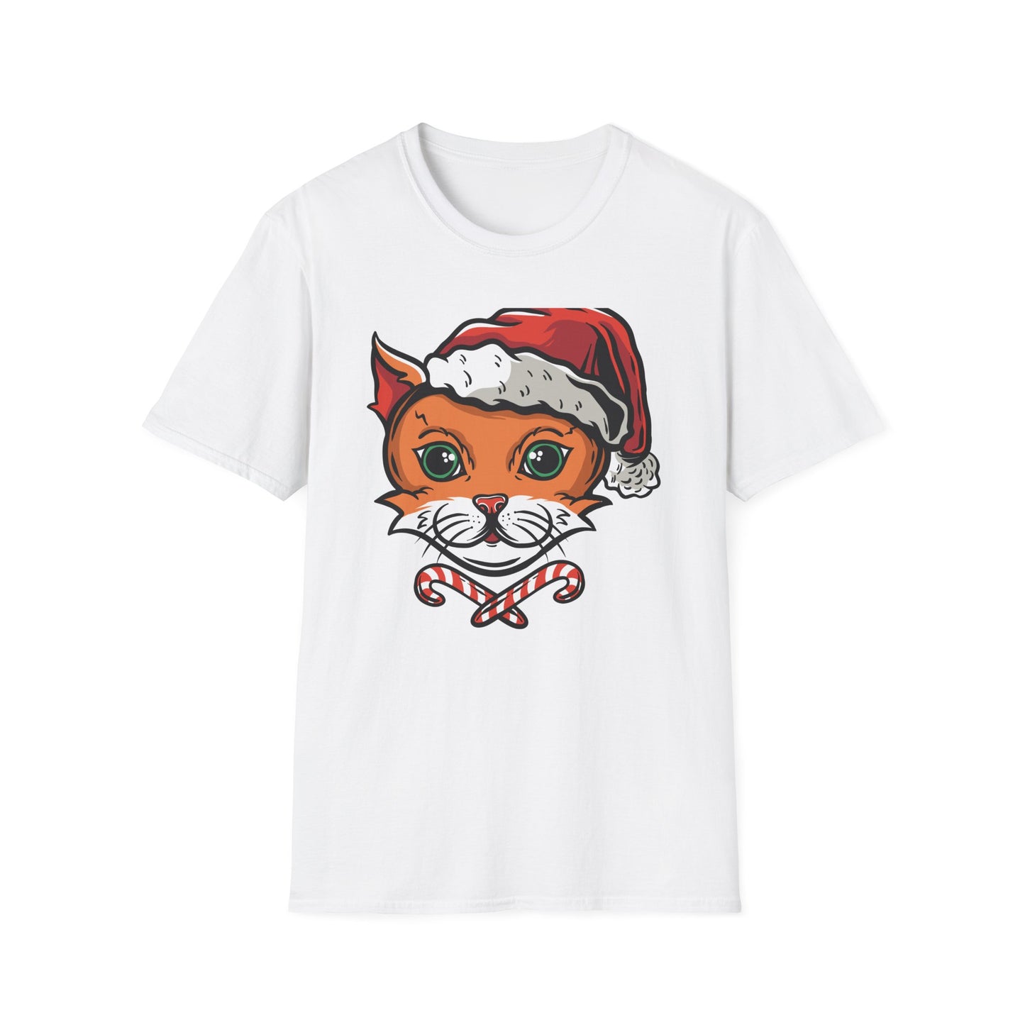 Festive Santa Cat T-Shirt with Candy Canes | Adorable Holiday Feline Tee | Purrfect Christmas Gift for Cat Lovers