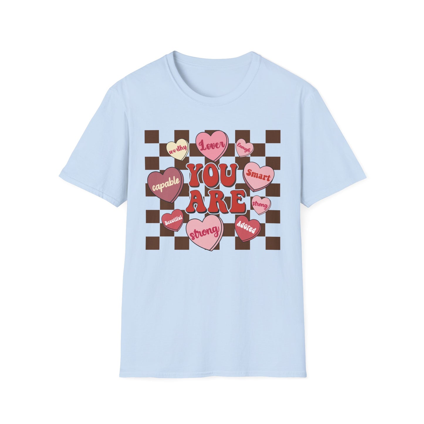 Empowering 'You Are' Positive Affirmation T-Shirt - Retro Candy Heart Self-Love Tee for Women & Teens - Ultimate Confidence Booster Gift