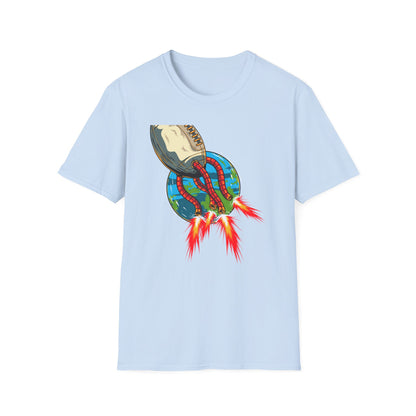Epic Football Rocket Launch T-Shirt - Dynamic Sports & Sci-Fi Fan Apparel