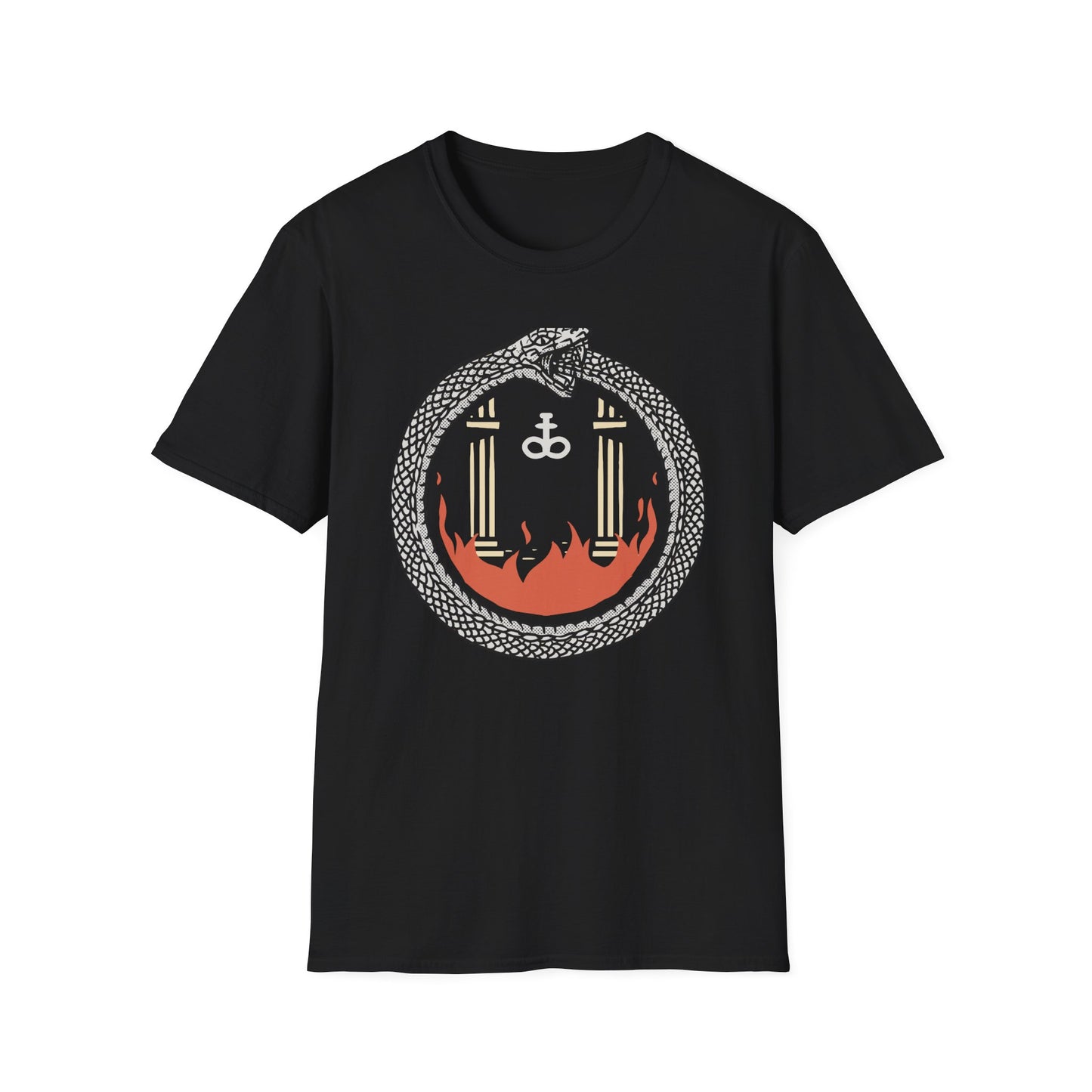 Unleash Your Inner Fire: Mystic Ouroboros & Leviathan Cross T-Shirt | Eternal Alchemy Symbol Tee