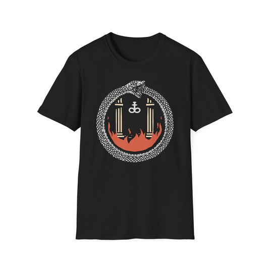 Unleash Your Inner Fire: Mystic Ouroboros & Leviathan Cross T-Shirt | Eternal Alchemy Symbol Tee