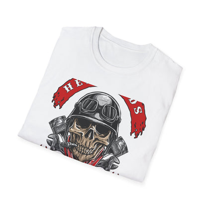 Epic Biker Skull T-Shirt: Hellroads Garage Full Throttle Design - Vintage Mechanic & Hot Rod Tee