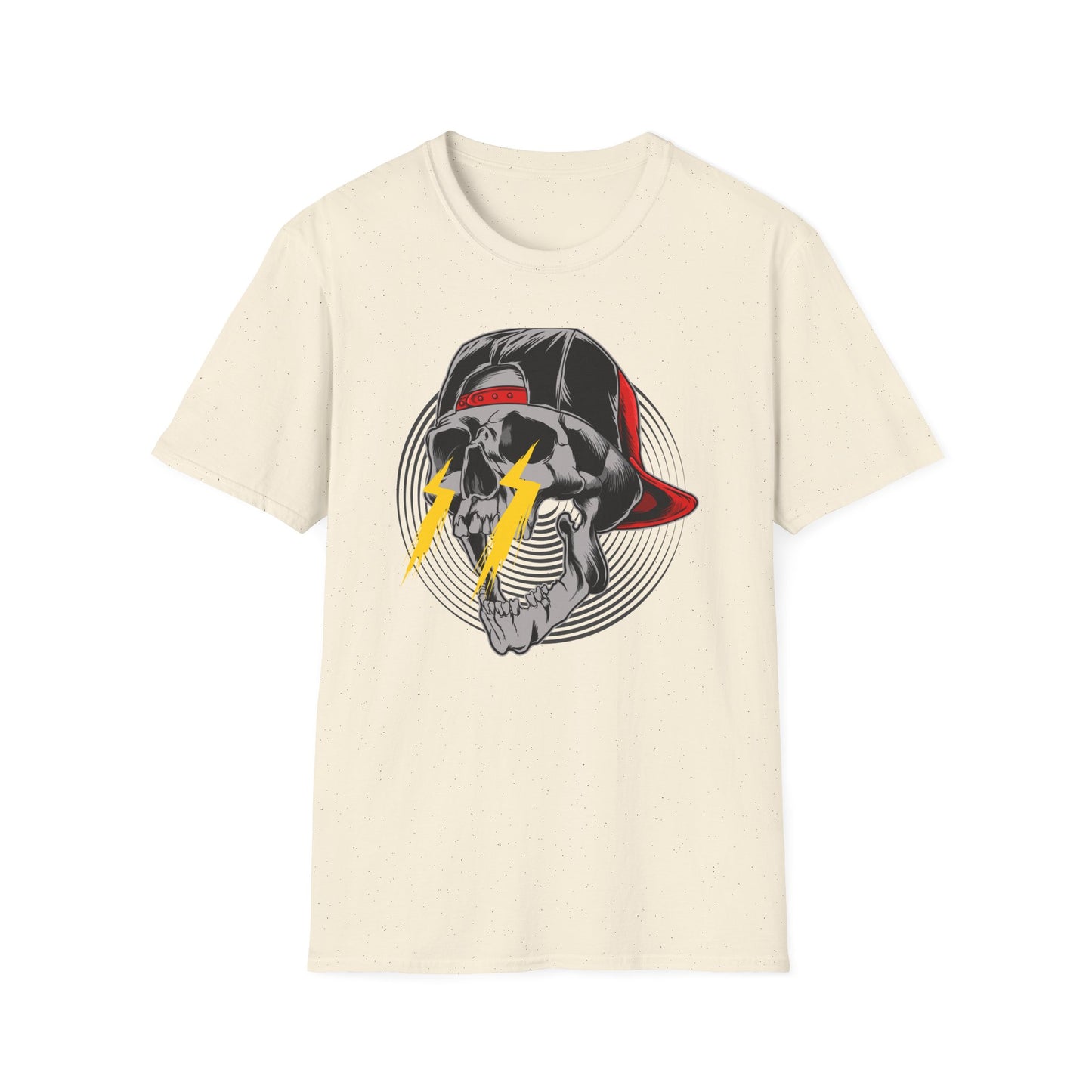 Electrifying Skull Baseball Cap T-Shirt | Edgy Urban Streetwear Tee for Rebels | Bold Graphic Design