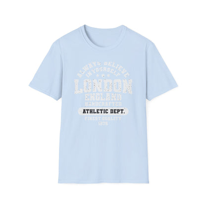 Vintage London Athletic Dept T-Shirt | England Collegiate Style 'Believe in Yourself' Tee | Premium Quality & Empowering