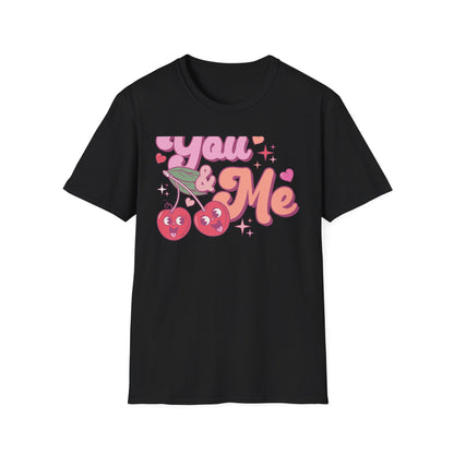 Sweet "You & Me" Retro Cherry T-Shirt - Adorable Couple's Love Tee, Perfect Valentine's Day Gift