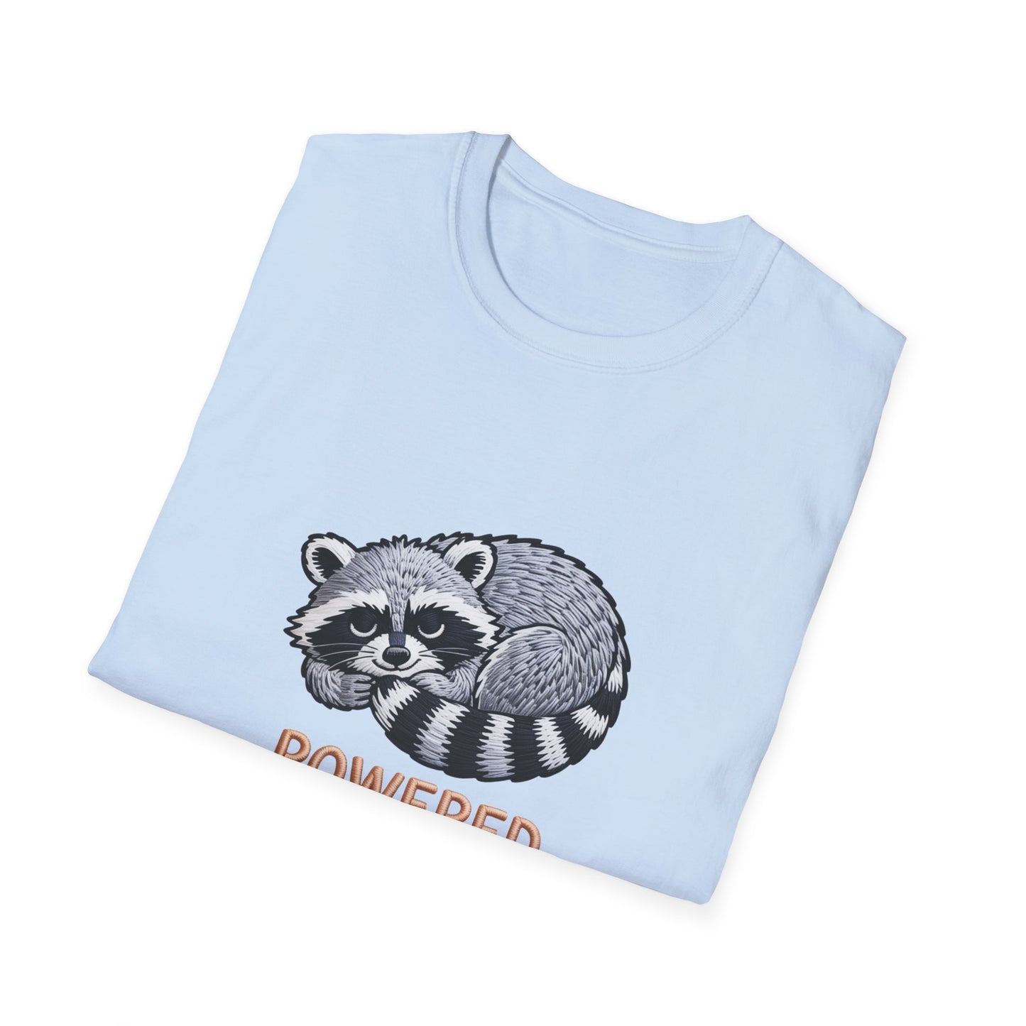 Powered By Snacks Adorable Raccoon T-Shirt | Funny Foodie Animal Lover Tee | Hilarious Snack Enthusiast Gift