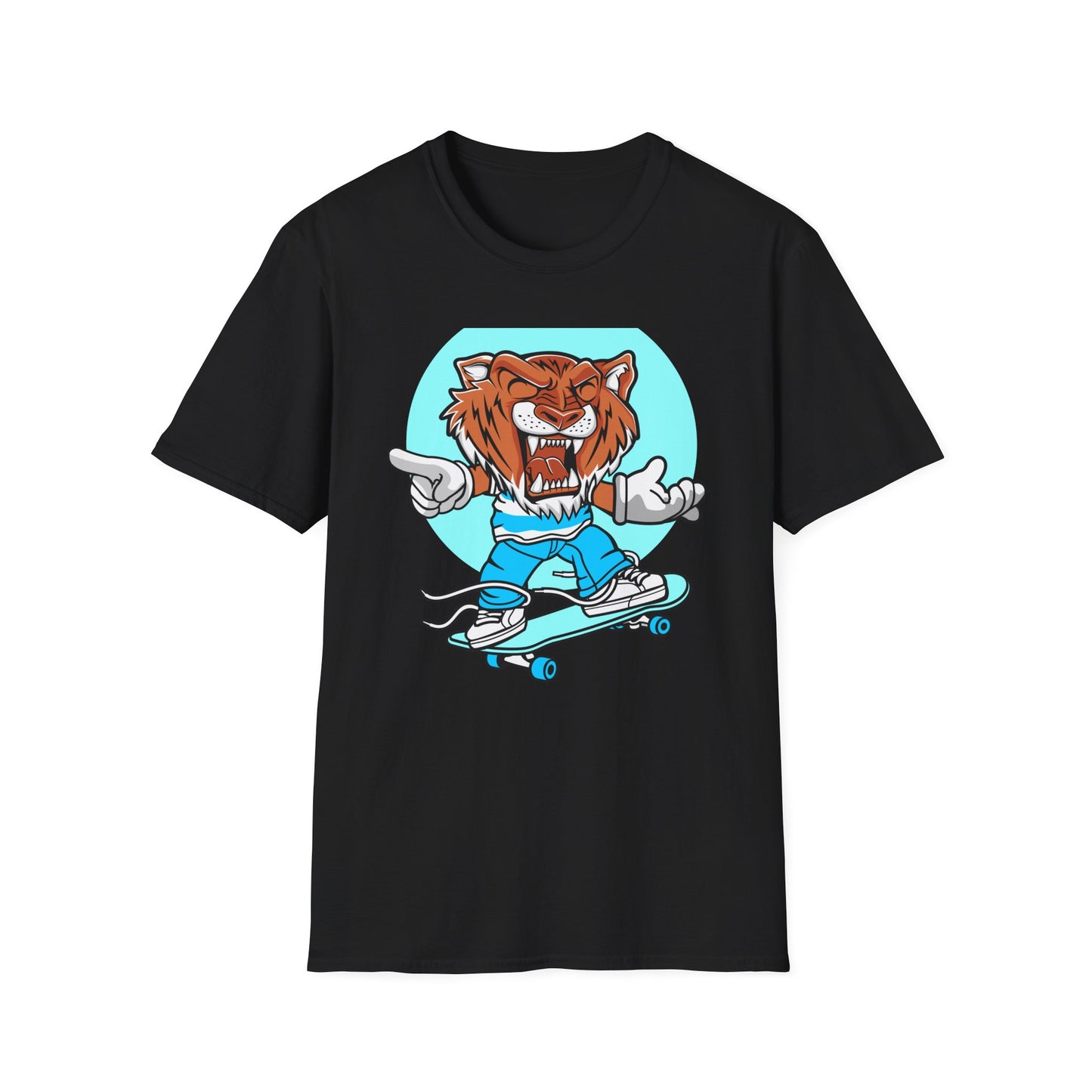 Rad Roaring Tiger Skateboard T-Shirt | Fierce Skater Mascot Graphic Tee for Extreme Style