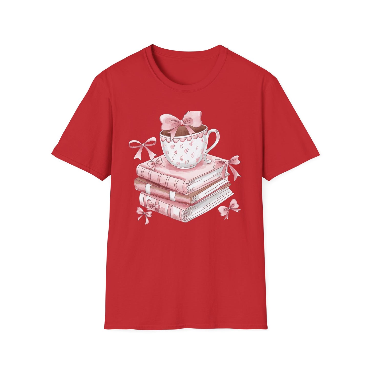 Cozy Pink Books & Teacup T-Shirt | Aesthetic Book Lover Gift | Delightful Reader Style Top