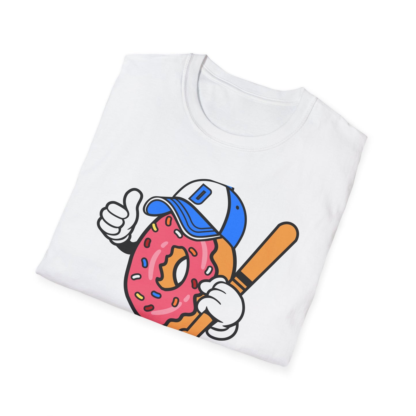 Epic Donut Baseball Player T-Shirt | Fun Sprinkle Drip Tee | Cool Cartoon Mascot Streetwear | Unique Foodie & Sports Fan Graphic Tee