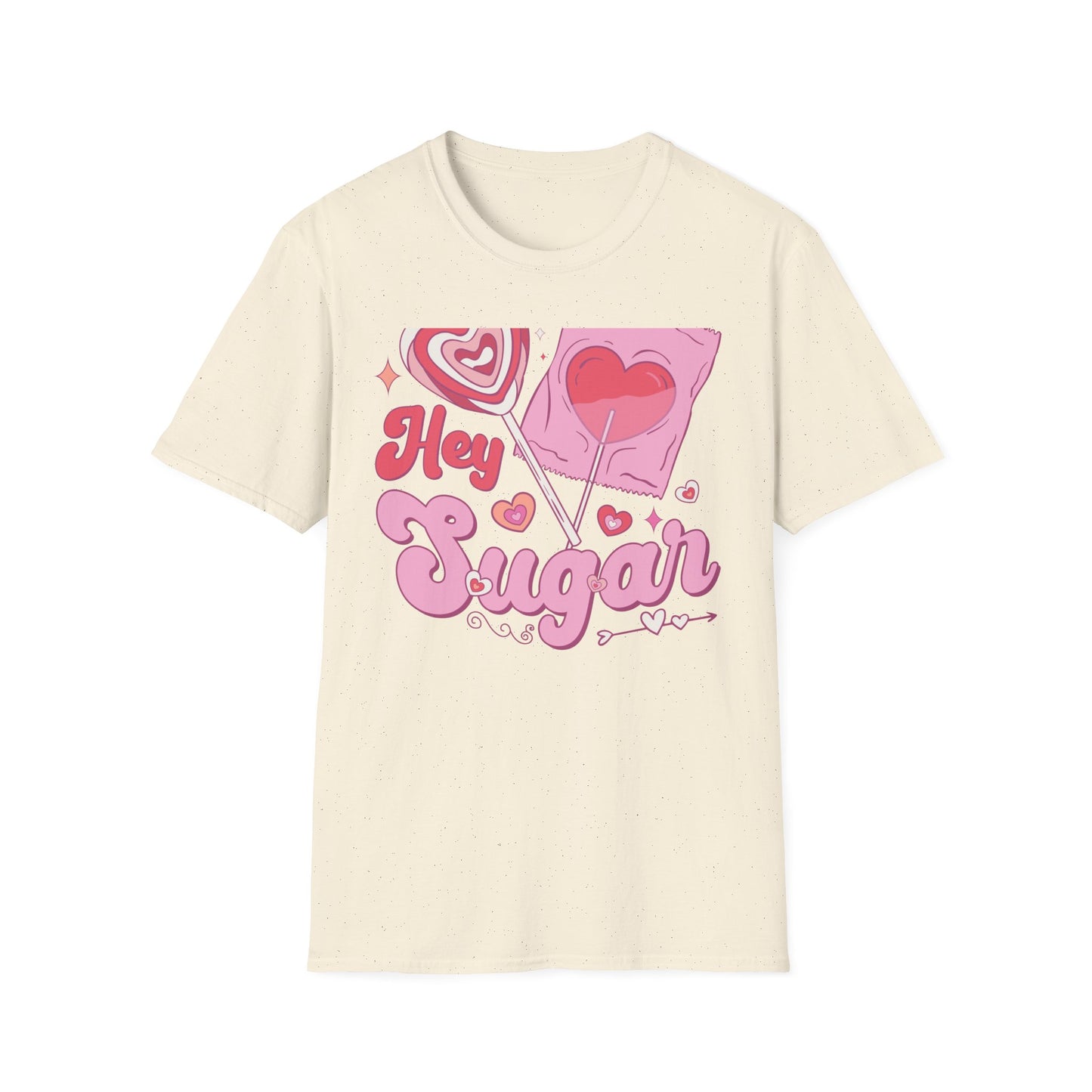 Hey Sugar Retro T-Shirt | Sweet Heart Lollipop & Candy Tee | Valentine's Day Love Gift | Cute Groovy Pink Design for Her