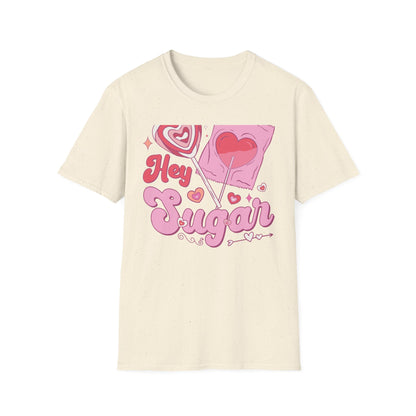 Hey Sugar Retro T-Shirt | Sweet Heart Lollipop & Candy Tee | Valentine's Day Love Gift | Cute Groovy Pink Design for Her