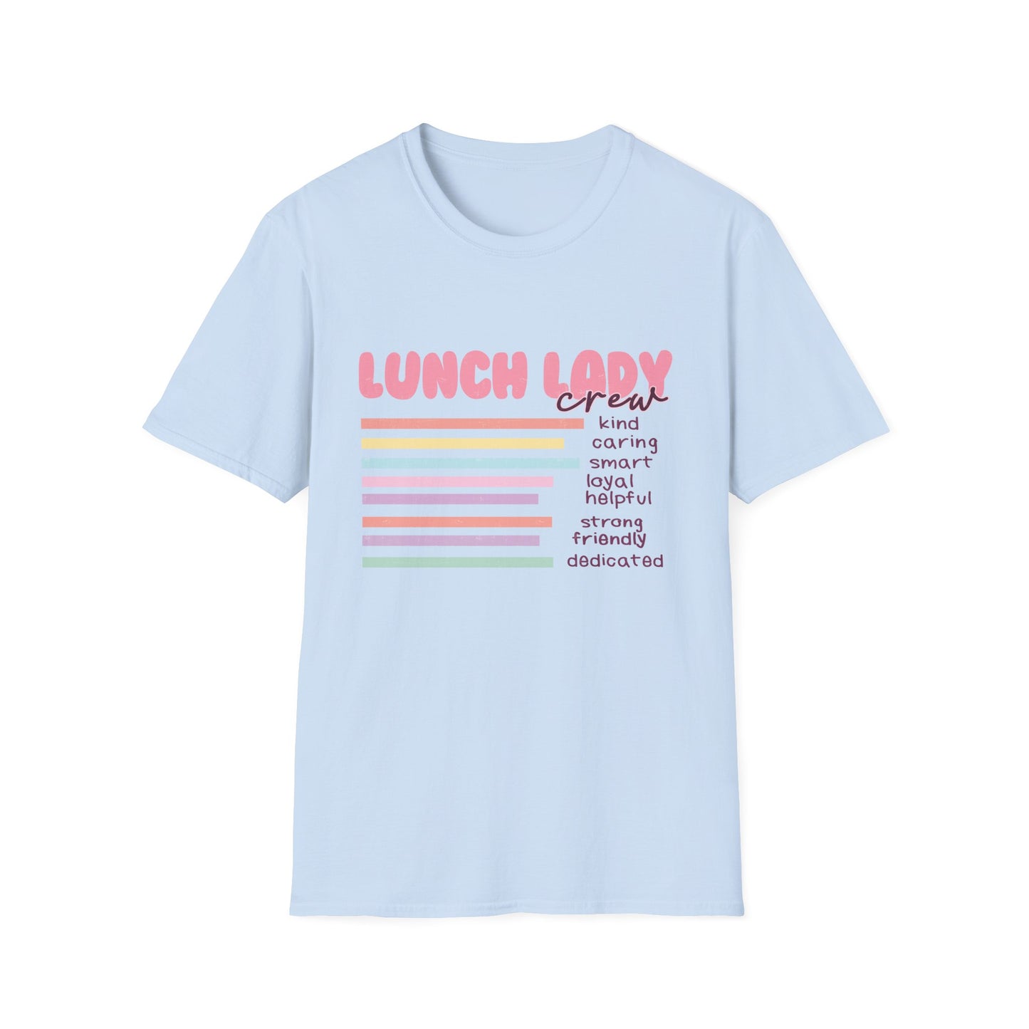 Kind Caring Lunch Lady Crew T-Shirt | Essential School Staff Appreciation Gift | Proud Cafeteria Worker Tee