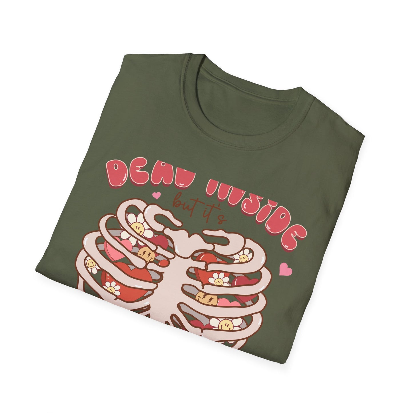 Trendy Dead Inside But Valentine's T-Shirt - Cute Goth Rib Cage Hearts & Daisies Tee | Unique Anti-VDay Humor Gift