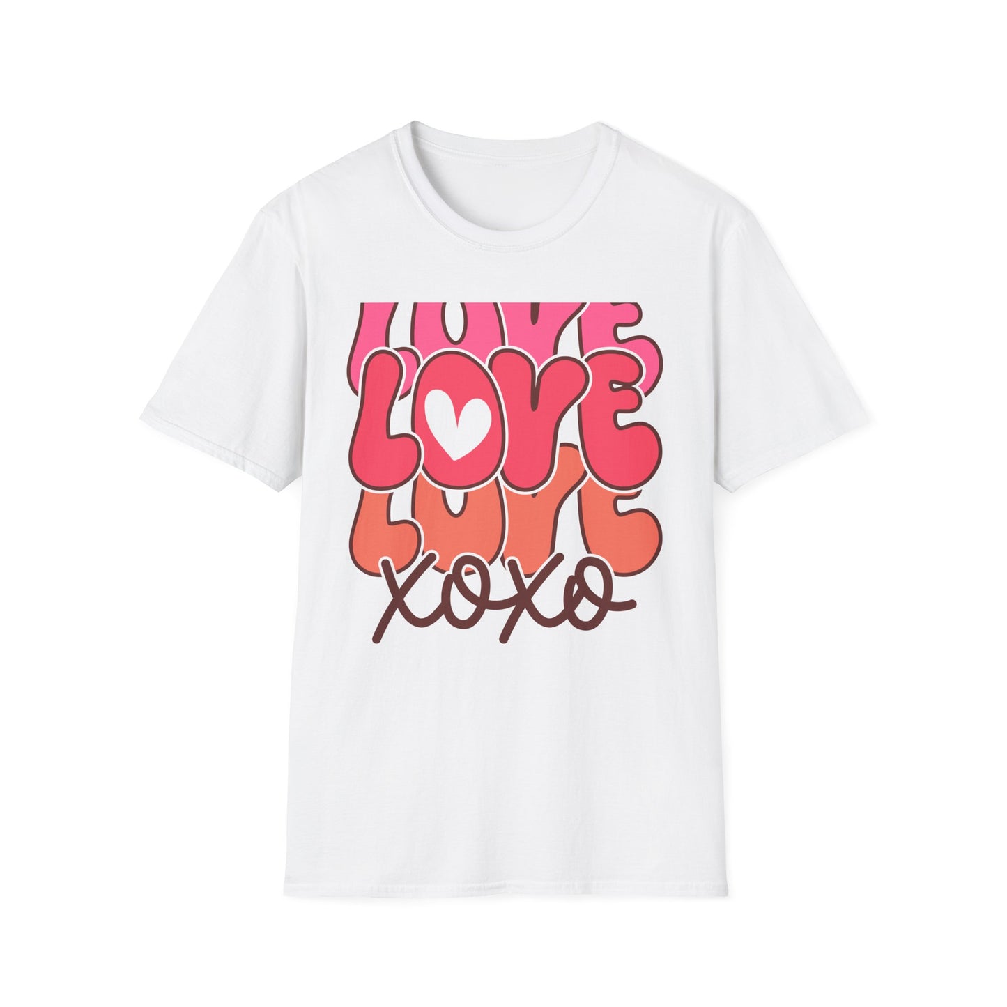 Vibrant Groovy LOVE XOXO T-Shirt | Retro Heart Bubble Letters Tee | Sweet Valentine's Day & Everyday Love Gift