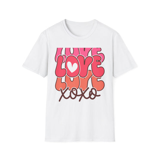 Vibrant Groovy LOVE XOXO T-Shirt | Retro Heart Bubble Letters Tee | Sweet Valentine's Day & Everyday Love Gift