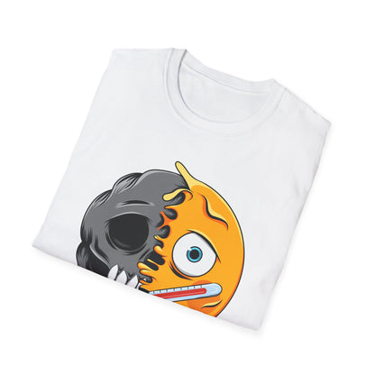Epic Melting Skull Sick Emoji T-Shirt | Unique Duality Design for Edgy Statement Style & Dark Humor