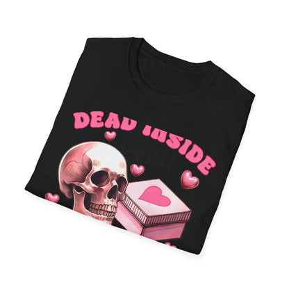Awesome Dead Inside But Horny T-Shirt | Edgy Skull & Pink Hearts Tee | Sarcastic Valentine's Humor Gift