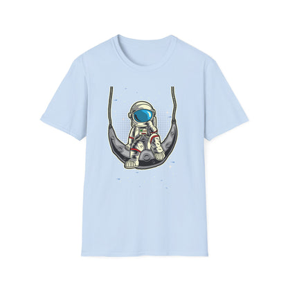 Cosmic Dreamer Astronaut Moon Swing T-Shirt | Unique Space Explorer Tee for Stargazers & Sci-Fi Fans