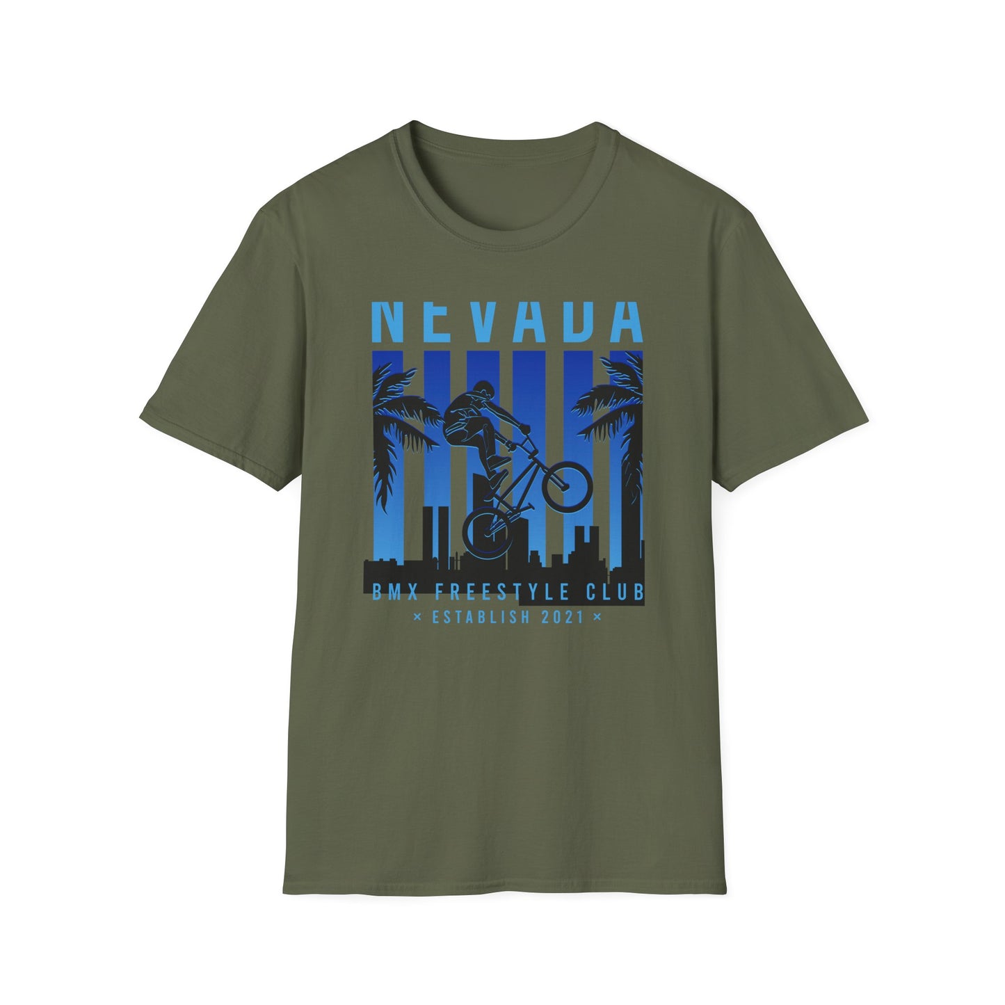 Dynamic Nevada BMX Freestyle Club T-Shirt | Official Est. 2021 Rider Apparel with City & Palm Design
