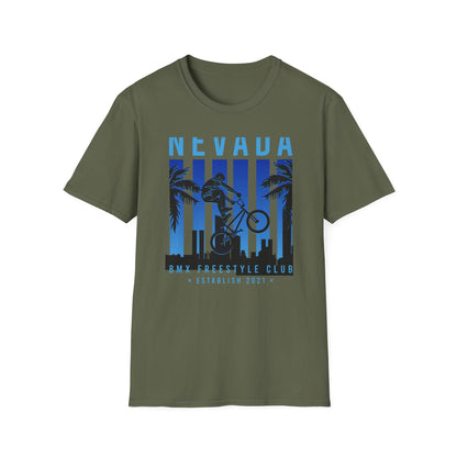 Dynamic Nevada BMX Freestyle Club T-Shirt | Official Est. 2021 Rider Apparel with City & Palm Design