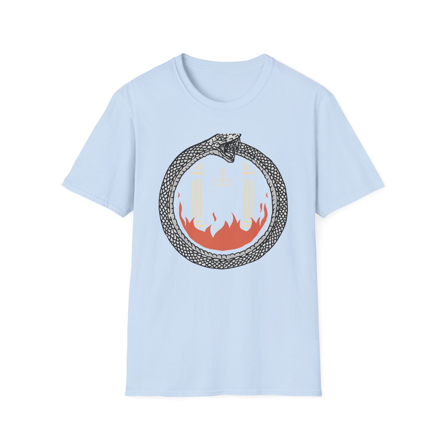 Mystical Ouroboros Serpent T-Shirt with Alchemical Leviathan Cross & Pillars - Esoteric Wisdom Tee
