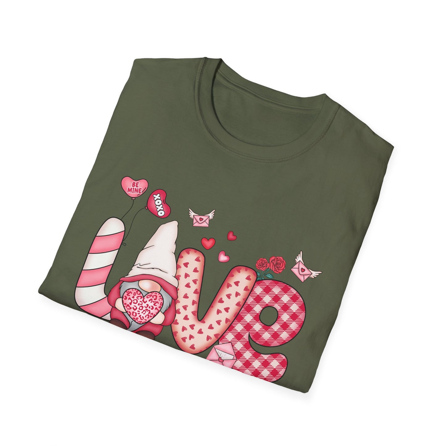 Charming Valentine's LOVE Gnome T-Shirt - Adorable Heart & Rose Tee for Her, Perfect Romantic Gift Idea