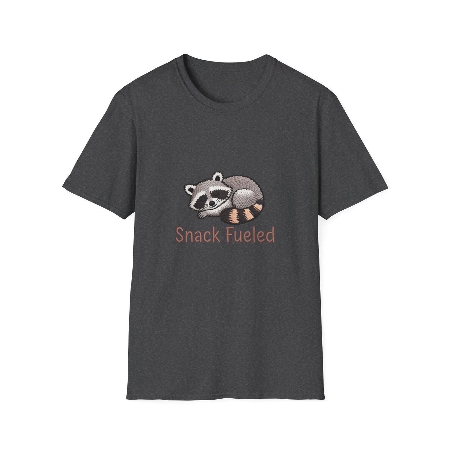 Adorable "Snack Fueled" Sleeping Raccoon T-Shirt | Cozy Animal Lover Tee | Hilarious Foodie Gift for Snack Enthusiasts