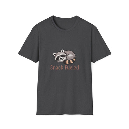 Adorable "Snack Fueled" Sleeping Raccoon T-Shirt | Cozy Animal Lover Tee | Hilarious Foodie Gift for Snack Enthusiasts