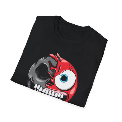 Awesome Split Personality Skull Emoji T-Shirt - Unique Edgy Design for Dark Humor & Bold Style