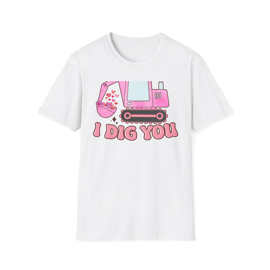 Adorable I Dig You Pink Excavator T-Shirt with Hearts - Sweet Valentine's Day Love & Construction Tee Gift