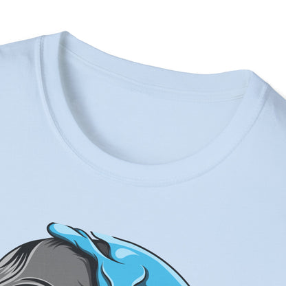 Epic Melting Skull & Blue Cartoon Split Face T-Shirt | Unique Edgy Graphic Tee for Streetwear & Art Lovers