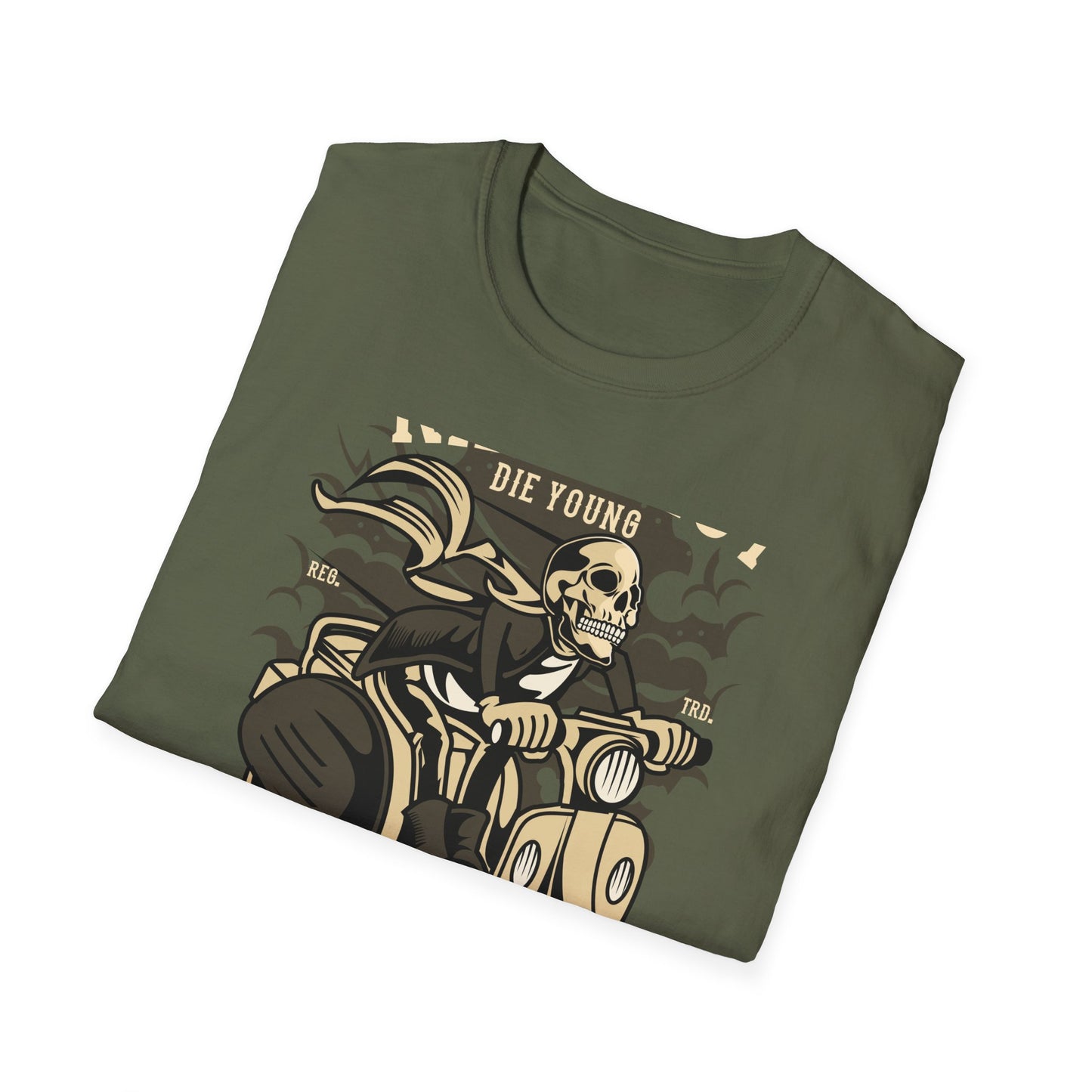 Ride Fast Die Young Skeleton Scooter Club T-Shirt - Vintage Edgy Graphic Tee for Daring Souls | Epic Biker Style