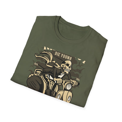 Ride Fast Die Young Skeleton Scooter Club T-Shirt - Vintage Edgy Graphic Tee for Daring Souls | Epic Biker Style