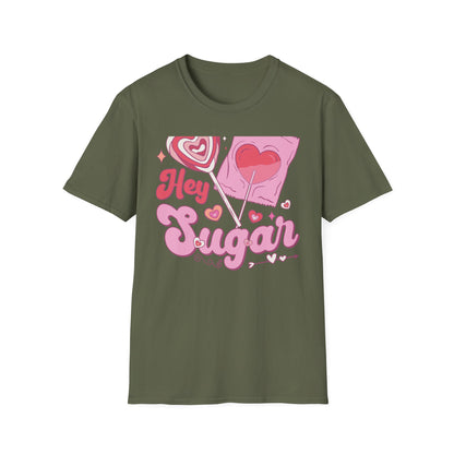 Hey Sugar Retro T-Shirt | Sweet Heart Lollipop & Candy Tee | Valentine's Day Love Gift | Cute Groovy Pink Design for Her