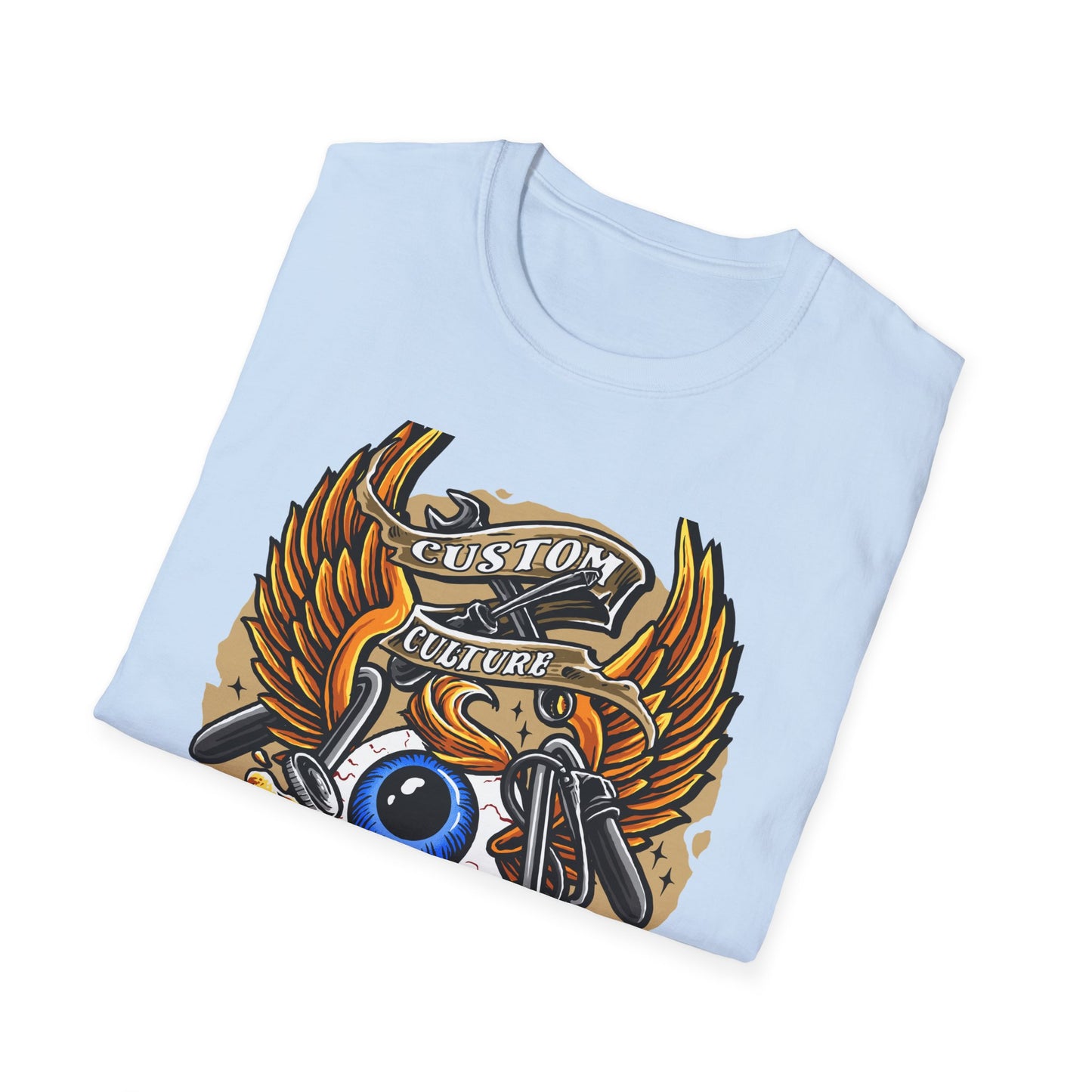 Epic Custom Culture T-Shirt | Bold Flaming Eye & Biker Wings Design | Unleash Your Rebel Spirit - Hot Rod Tee