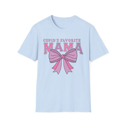 Cupid's Favorite Mama T-Shirt | Unique Valentine's & Mother's Day Gift for Her | Cute Pink Bow Graphic Tee