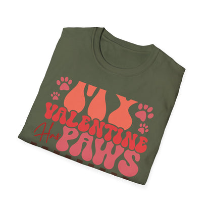 My Valentine Has Paws T-Shirt | Groovy Retro Pet Lover Tee | Adorable Dog Mom Cat Owner Gift