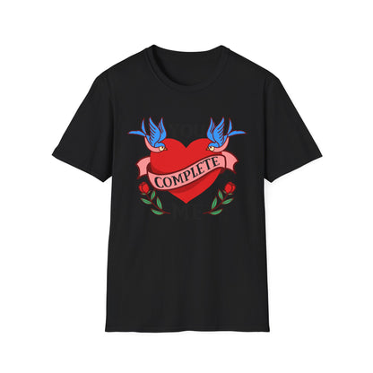 Stunning "Complete" Vintage Tattoo Heart T-Shirt - Romantic Swallows & Roses Design | Perfect Couple's Love Tee