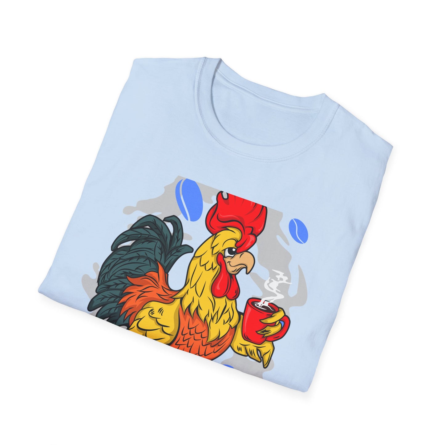 Hilarious Coffee Rooster T-Shirt for Early Birds & Coffee Lovers | Charming Morning Wake-Up Tee with Bunny Slippers | Unique Gift