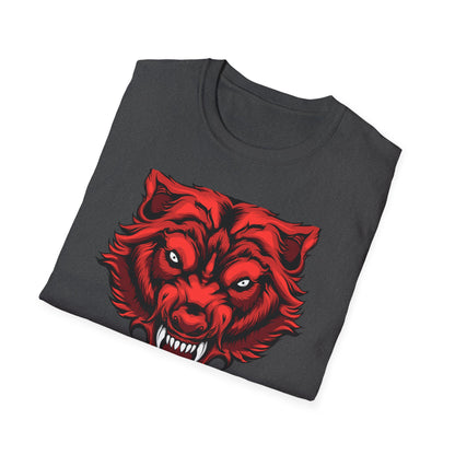 Fierce Red Snarling Beast T-Shirt: Unleash Your Inner Power - Aggressive Wolf Head Graphic Tee