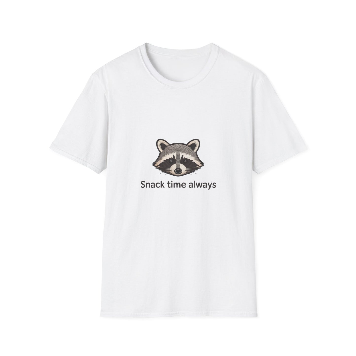Hilarious Raccoon 'Snack Time Always' Embroidered T-Shirt | Cute Animal Lover Tee for Foodies & Wildlife Fans