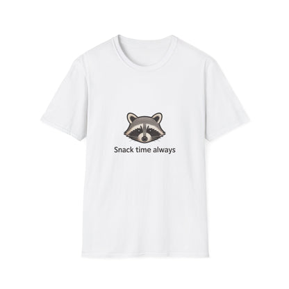 Hilarious Raccoon 'Snack Time Always' Embroidered T-Shirt | Cute Animal Lover Tee for Foodies & Wildlife Fans