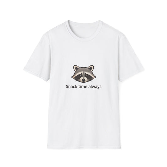 Hilarious Raccoon 'Snack Time Always' Embroidered T-Shirt | Cute Animal Lover Tee for Foodies & Wildlife Fans