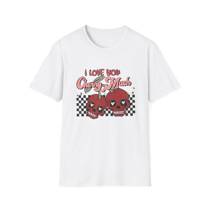 I Love You Cherry Much T-Shirt | Sweet Skull Cherries & Retro Checkerboard Tee | Unique Valentine's Love Pun Top for Couples